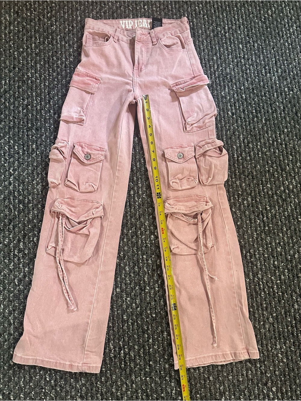 VIP Pink Cargo Flare Wide-Leg Jeans